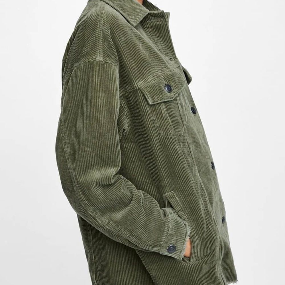 Zara Frayed Green Corduroy Jacket Size Large - Picture 2 of 7
